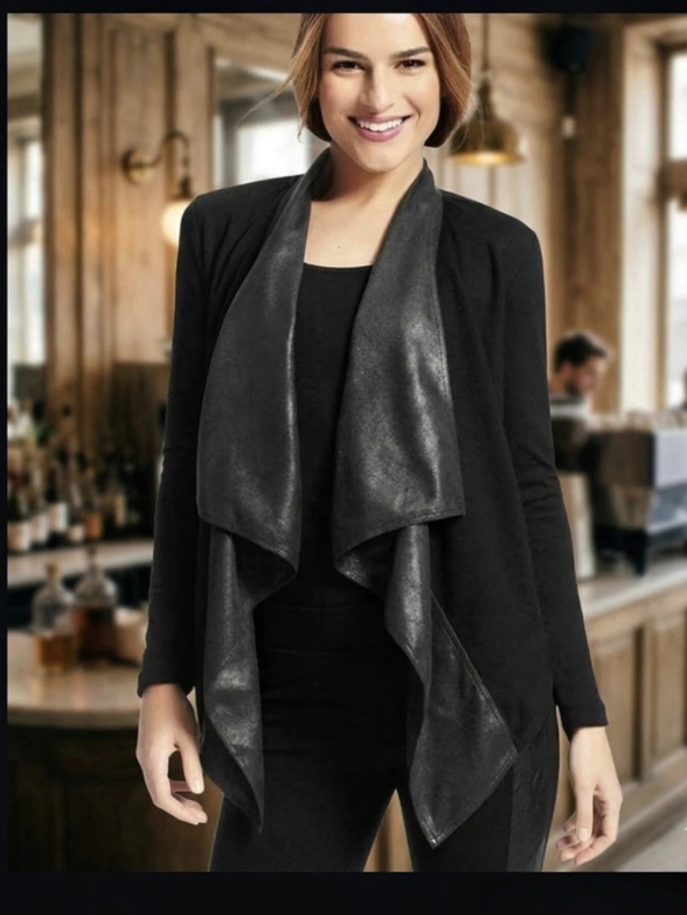 Koren Kain Black Draped Open Front Jacket